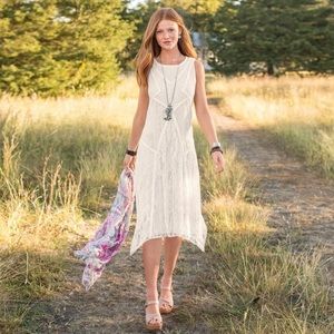 Sundance 'Language Of Love' Ivory Off White Patchwork Lace Midi Dress Women's L